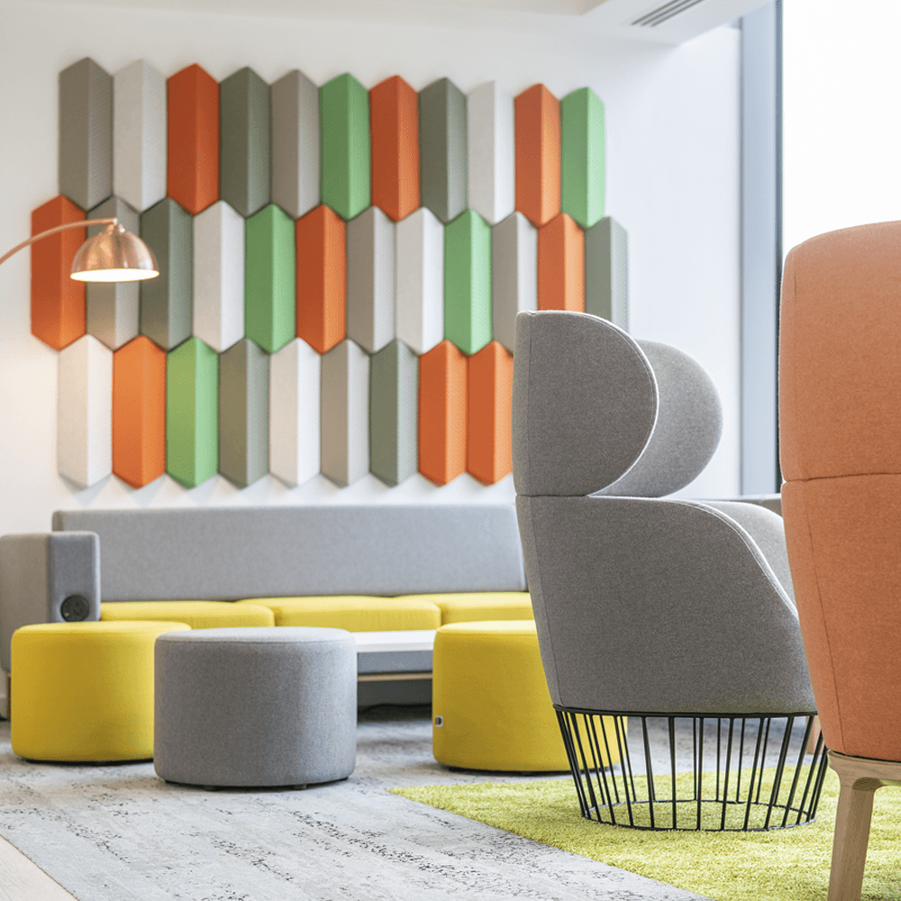 Image for under Why Des. Choose Tess Tessellate wall panels project, wall of acoustic panels in an office